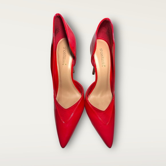 Shoe Dazzle Red Shiny Pointy Toed Heels - Picture 8 of 8